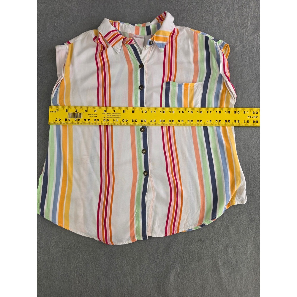 Colorful Vertical Striped Rainbow Button Front Blouse No‎ Boundaries Medium - Picture 6 of 8